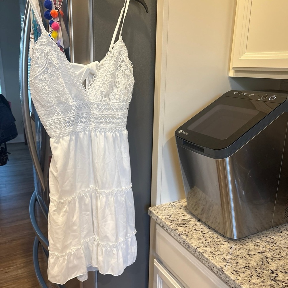 ECOWISH Dress medium Spaghetti Strap Bowknot Lace Open Back Crochet Mini Boho